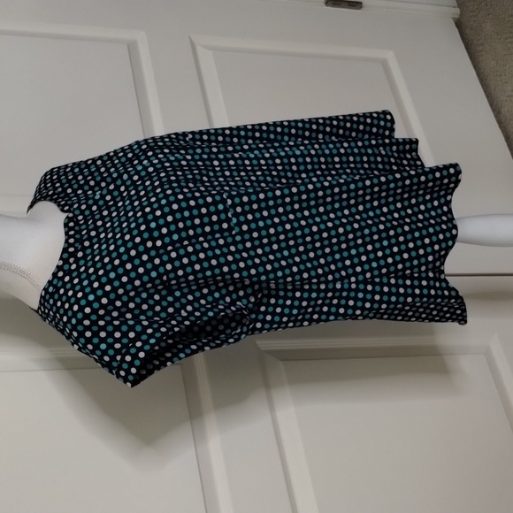 Van Heusen dark navy turquoise polka dot capped sleeve size large blouse - Picture 5 of 13